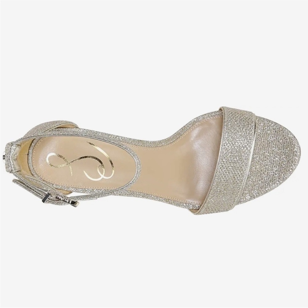 Sam Edelman Yaro Ankle Strap Sandal Heel in Sparkle Light Gold Mesh NEW WIDE - Picture 4 of 11